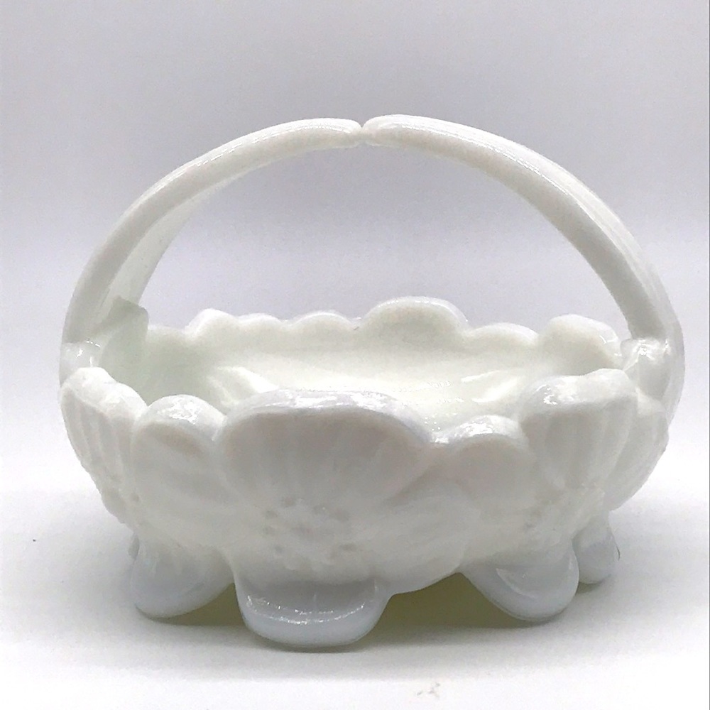 Westmoreland Milk glass Dogwood handle bowl Vintage footed